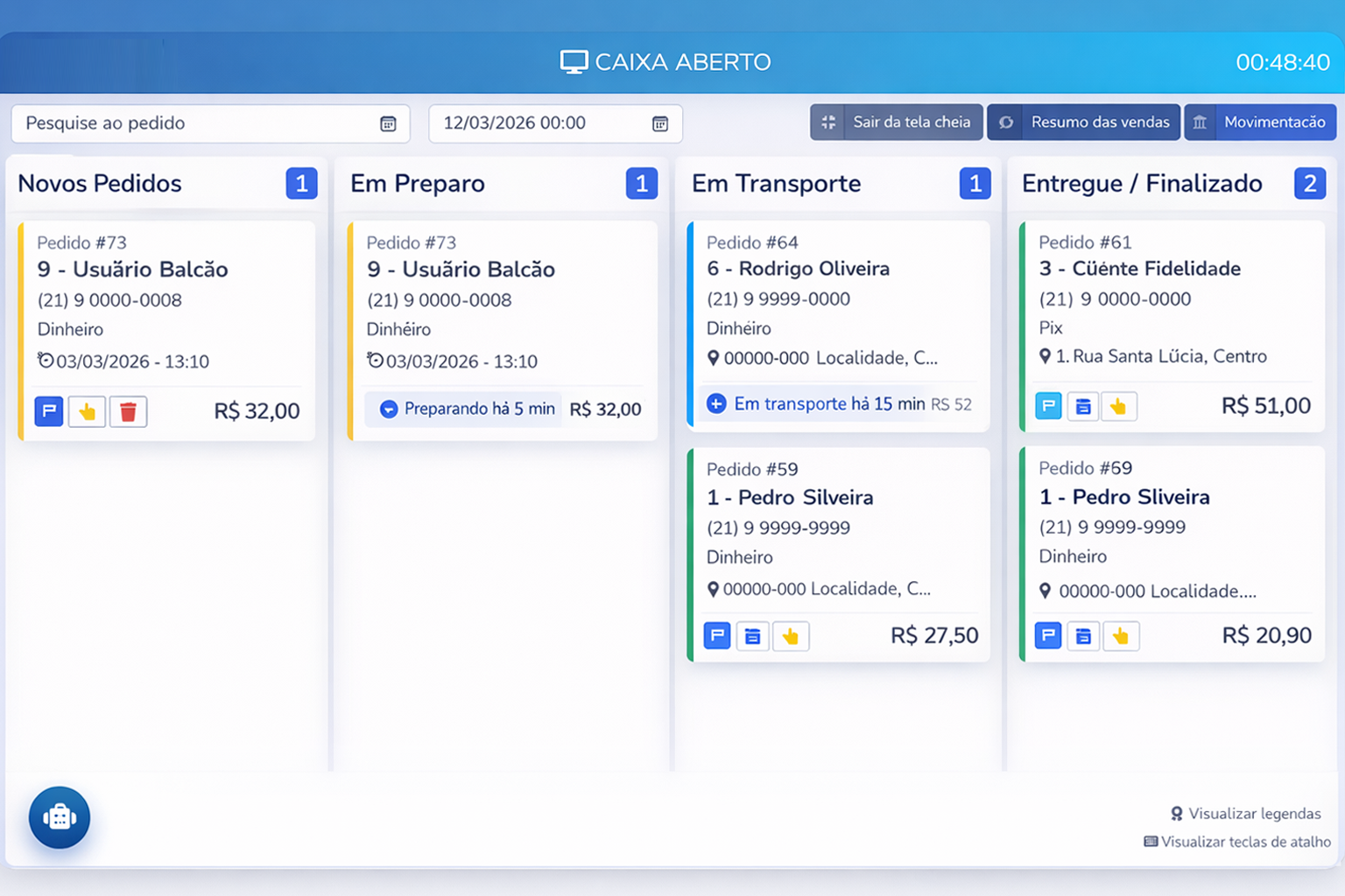 Tela principal do sistema DiDelivery 